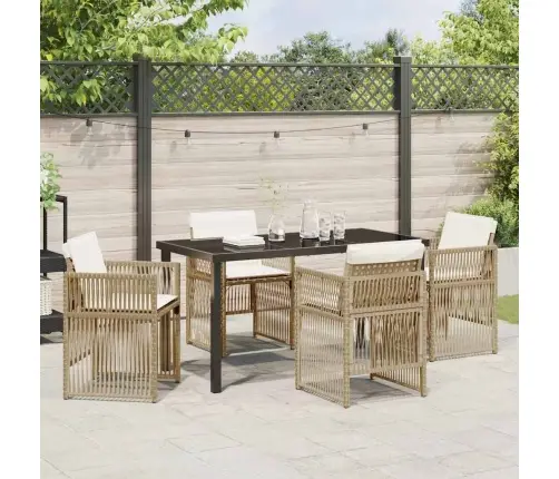 5 Daļu Dārza Ēdamgaldu Komplekts Ar Spilveniem Bēšā Rotangā Vidaxl