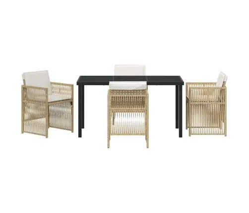 5 Daļu Dārza Ēdamgaldu Komplekts Ar Spilveniem Bēšā Rotangā Vidaxl