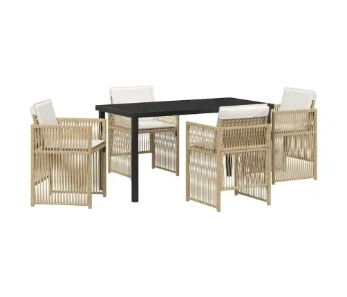 5 Daļu Dārza Ēdamgaldu Komplekts Ar Spilveniem Bēšā Rotangā Vidaxl