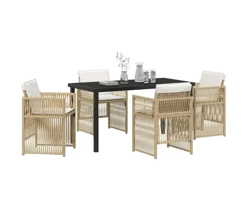 5 Daļu Dārza Ēdamgaldu Komplekts Ar Spilveniem Bēšā Rotangā Vidaxl