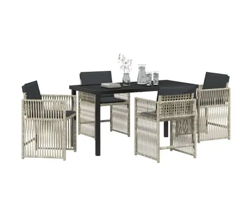 5 Daļu Dārza Galda Komplekts Ar Spilveniem, Gaiši Pelēks Poliratan Vidaxl