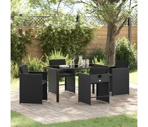 Dārza Ēdamgalds 5 Pcs Melna Poliratāns Vidaxl