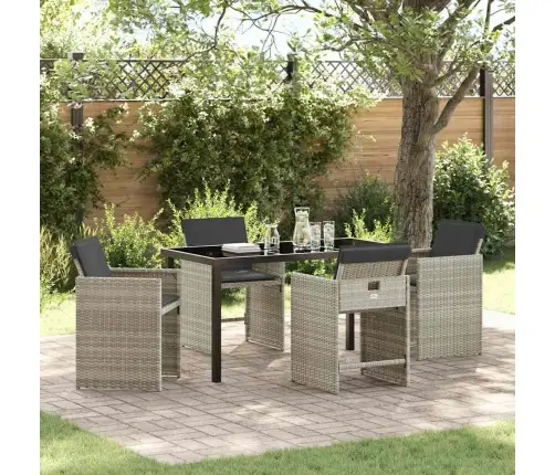 5 Daļu Dārza Ēdamgalds Ar Spilveniem, Gaiši Pelēks, Poliratanis Vidaxl