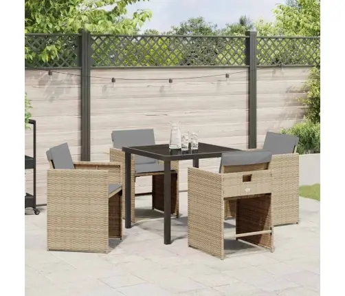 Dārza Galds Un Krēslu Komplekts, 5 Daļas, Ar Spilveniem, Bēšā Polirattanā Vidaxl