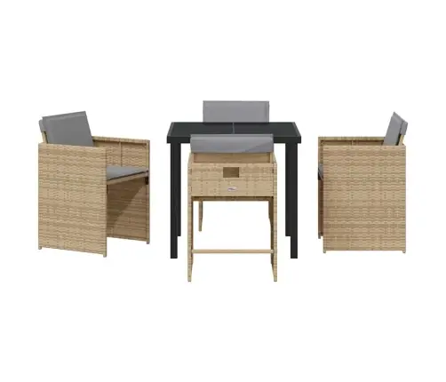 Dārza Galds Un Krēslu Komplekts, 5 Daļas, Ar Spilveniem, Bēšā Polirattanā Vidaxl