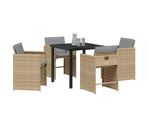 Dārza Galds Un Krēslu Komplekts, 5 Daļas, Ar Spilveniem, Bēšā Polirattanā Vidaxl