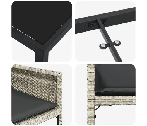 5 Daļu Dārza Galdiņš Ar Spilveniem - Gaiši Pelēks Poliratanā Vidaxl