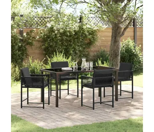 Dārza Ēdamgalds 5 Pcs Melna Poliratāns Vidaxl