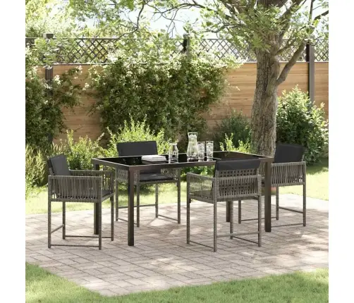 5 Gabalu Dārza Ēdamgalds Ar Spilveniem Pelēks Polirattan Vidaxl