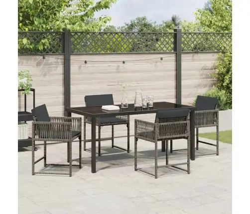 5 Gabalu Dārza Ēdamgalds Ar Spilveniem Pelēks Polirattan Vidaxl