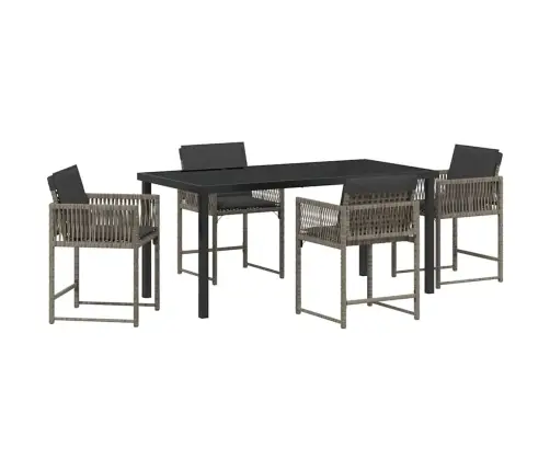 5 Gabalu Dārza Ēdamgalds Ar Spilveniem Pelēks Polirattan Vidaxl