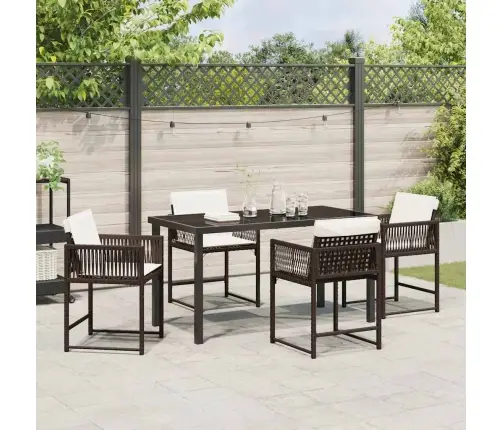 5 Daļu Dārza Ēdamgalda Komplekts Ar Spilveniem, Brūns, Poliratans Vidaxl