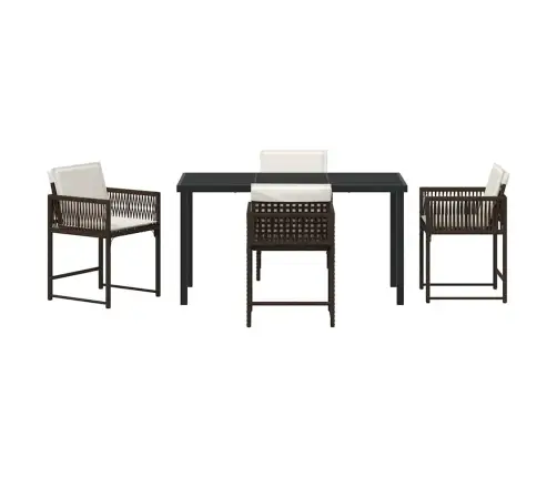 5 Daļu Dārza Ēdamgalda Komplekts Ar Spilveniem, Brūns, Poliratans Vidaxl