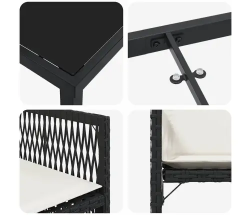 5 Daļu Dārza Ēdamgalds Ar Spilveniem Melnā Polirattanā Vidaxl