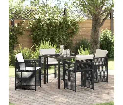 5 Daļu Dārza Ēdamgalds Ar Spilveniem Melnā Polirattanā Vidaxl