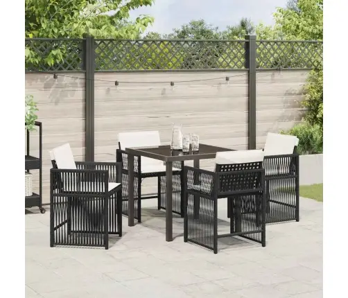 5 Daļu Dārza Ēdamgalds Ar Spilveniem Melnā Polirattanā Vidaxl