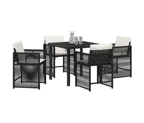 5 Daļu Dārza Ēdamgalds Ar Spilveniem Melnā Polirattanā Vidaxl