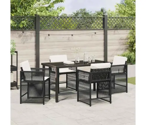 5 Daļu Dārzā Ēdamgalds Ar Spilventiņiem, Melns Poliradīns Vidaxl