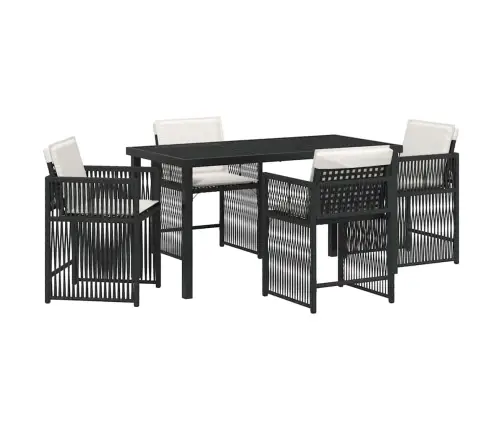 5 Daļu Dārzā Ēdamgalds Ar Spilventiņiem, Melns Poliradīns Vidaxl