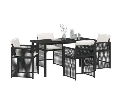 5 Daļu Dārzā Ēdamgalds Ar Spilventiņiem, Melns Poliradīns Vidaxl