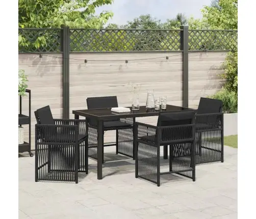 5 Gabalu Dārza Ēdamgalda Komplekts Ar Spilveniem, Melns Polirattans Vidaxl