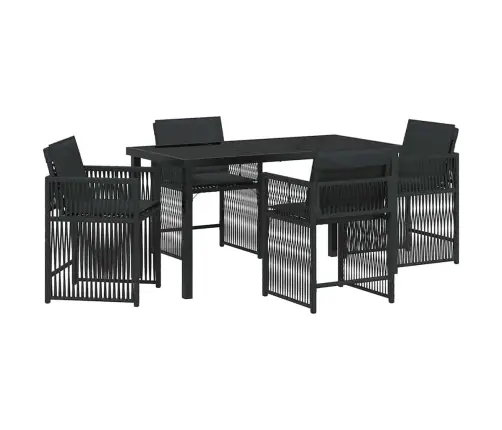 5 Gabalu Dārza Ēdamgalda Komplekts Ar Spilveniem, Melns Polirattans Vidaxl