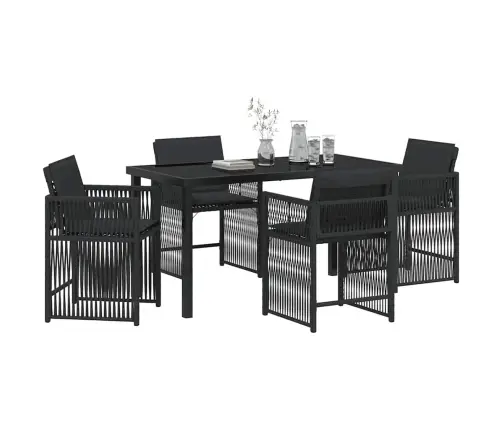 5 Gabalu Dārza Ēdamgalda Komplekts Ar Spilveniem, Melns Polirattans Vidaxl