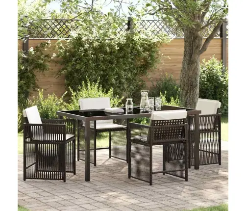 5 Daļu Dārza Galds Ar Spilveniem, Brūns Poliratans Vidaxl