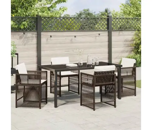 5 Daļu Dārza Galds Ar Spilveniem, Brūns Poliratans Vidaxl