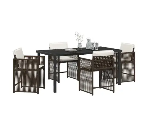 5 Daļu Dārza Galds Ar Spilveniem, Brūns Poliratans Vidaxl