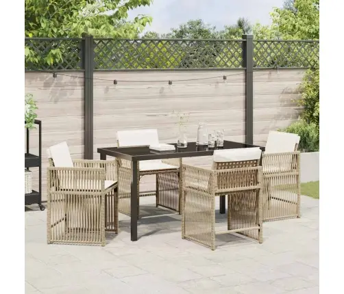 Dārza Ēdamgalds 5 Pcs Bēša Poliratāns Vidaxl