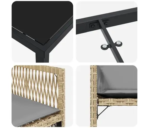 5 Daļu Dārza Galds Ar Spilveniem. Bēšs Polirattans. Vidaxl