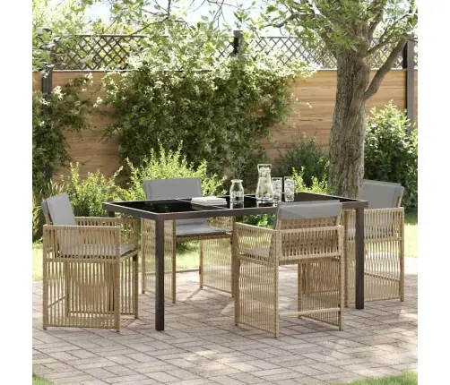 5 Daļu Dārza Galds Ar Spilveniem Bēšā, Poliestera Ratiņi Vidaxl