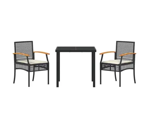 3 Daļu Dārza Galda Komplekts Ar Spilveniem Melnā Poliratanā Vidaxl