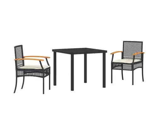 3 Daļu Dārza Galda Komplekts Ar Spilveniem Melnā Poliratanā Vidaxl