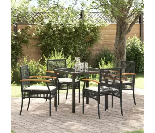 5 Daļu Dārza Ēdamgalda Komplekts Ar Spilveniem, Melns Poliestera Rattan Vidaxl