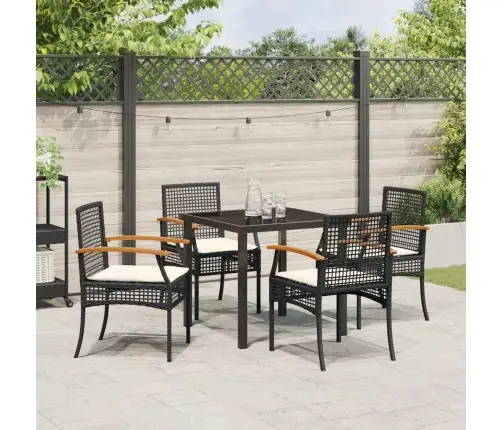 5 Daļu Dārza Ēdamgalda Komplekts Ar Spilveniem, Melns Poliestera Rattan Vidaxl