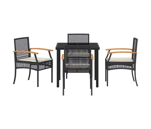 5 Daļu Dārza Ēdamgalda Komplekts Ar Spilveniem, Melns Poliestera Rattan Vidaxl