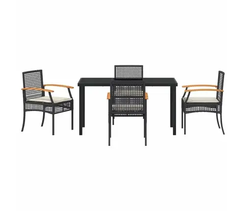 5 Daļu Dārza Galds Ar Spilveniem - Melns Polirattans Vidaxl