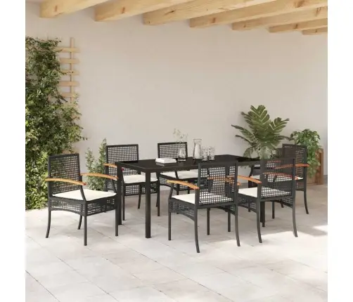 7 Daļu Dārza Galda Komplekts Ar Spilveniem Melnā Poliratanā Vidaxl