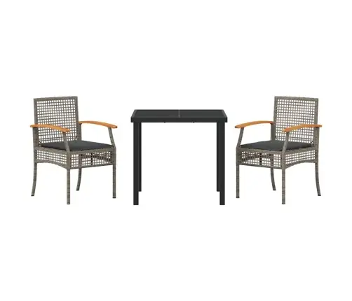 3 Daļu Dārza Ēdamgalds Ar Spilveniem, Pelēks Poliratans Vidaxl