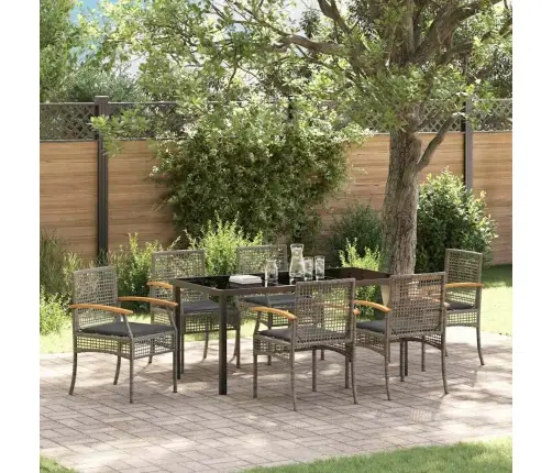 7 Daļu Dārza Ēdamgalda Komplekts Ar Spilveniem, Pelēks Polirattan Vidaxl