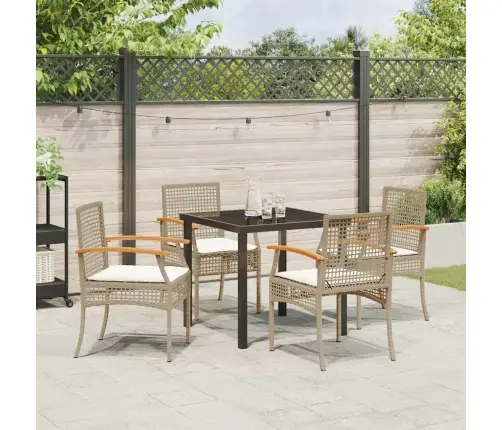 5 Gabalu Dārza Galda Komplekts Ar Spilveniem Bēšā Polipatikas Rātina Vidaxl