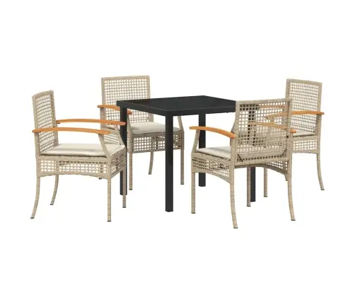 5 Gabalu Dārza Galda Komplekts Ar Spilveniem Bēšā Polipatikas Rātina Vidaxl