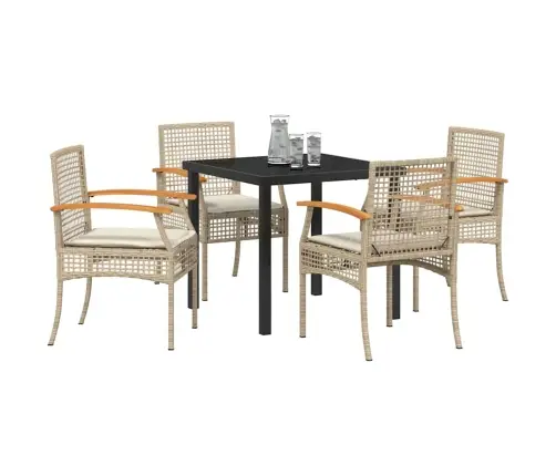 5 Gabalu Dārza Galda Komplekts Ar Spilveniem Bēšā Polipatikas Rātina Vidaxl