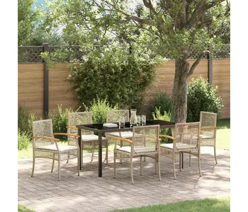 7 Daļīga Dārza Ēdamistaba Ar Bēšu Poliratanā Un Spilveniem Vidaxl