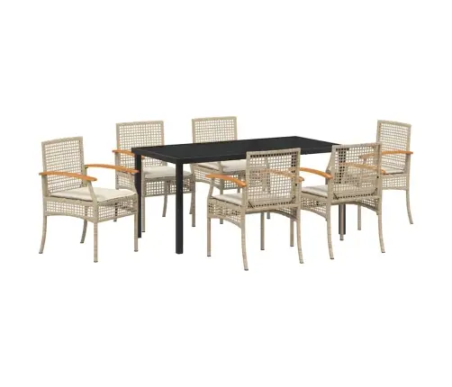 7 Daļīga Dārza Ēdamistaba Ar Bēšu Poliratanā Un Spilveniem Vidaxl