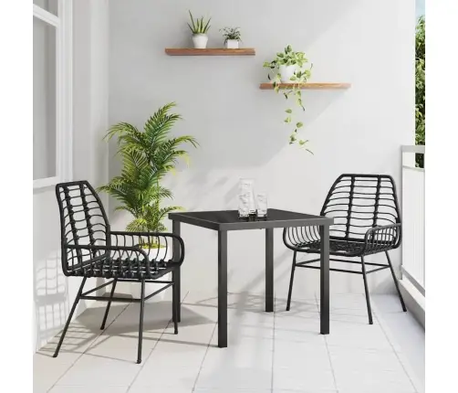 3 Gabalu Dārza Ēdināšanas Komplekts Melnā Polirratanā Vidaxl