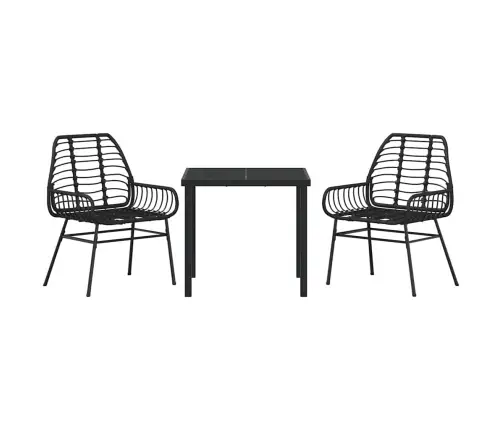 3 Gabalu Dārza Ēdināšanas Komplekts Melnā Polirratanā Vidaxl