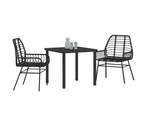 3 Gabalu Dārza Ēdināšanas Komplekts Melnā Polirratanā Vidaxl